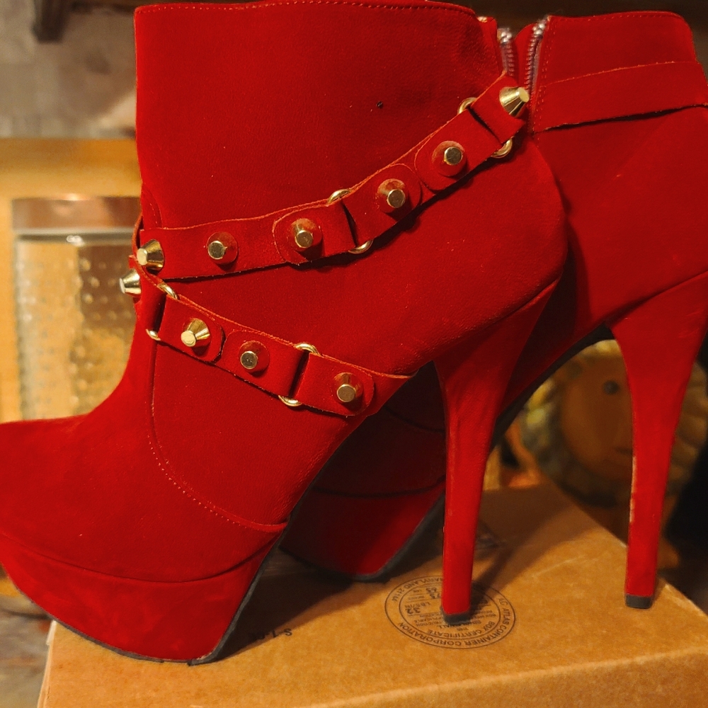 Red Suede platform booties